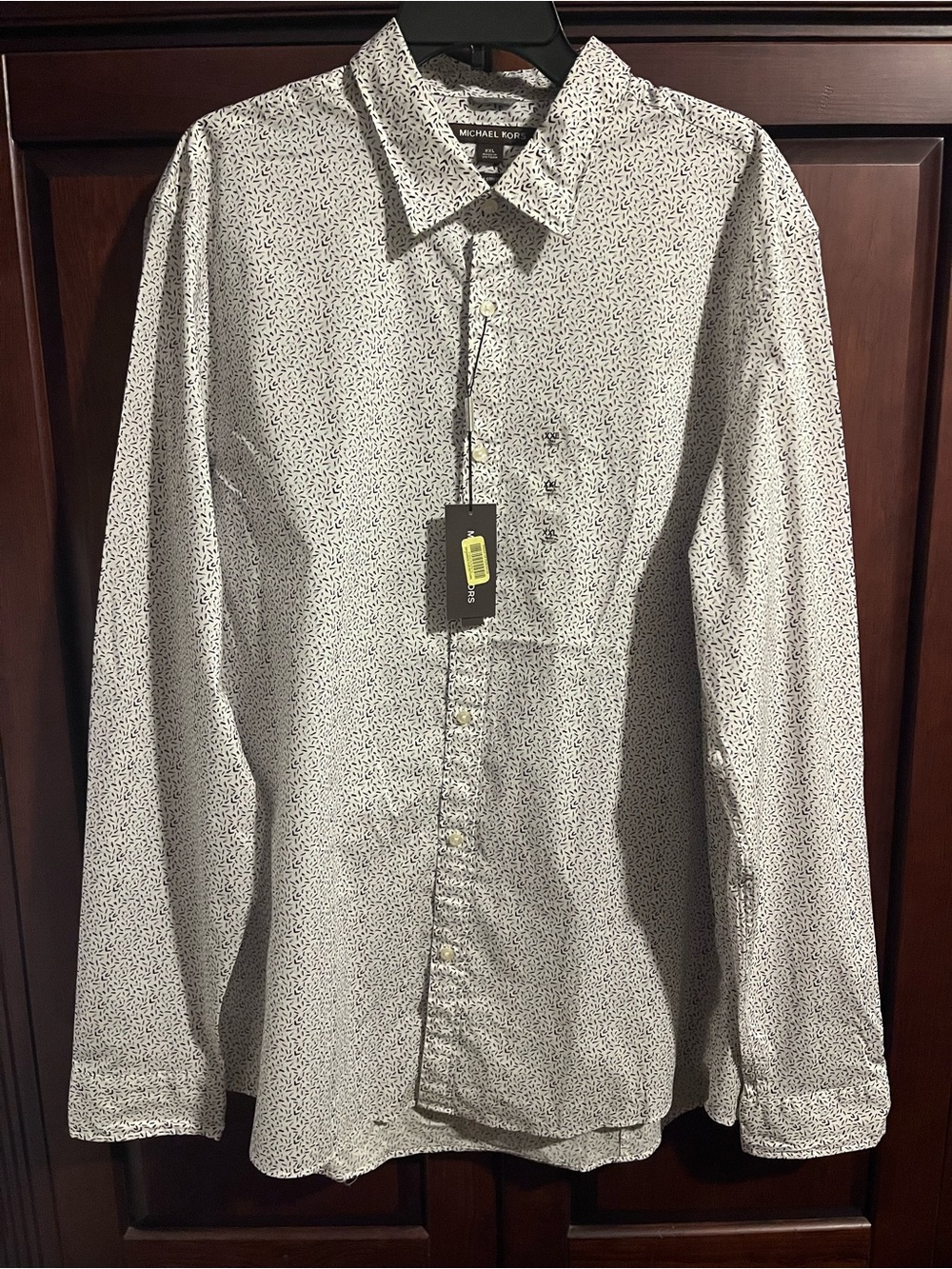 Vintage Michael Kors Women’s White Shirt with Black & Grey Micro Pattern